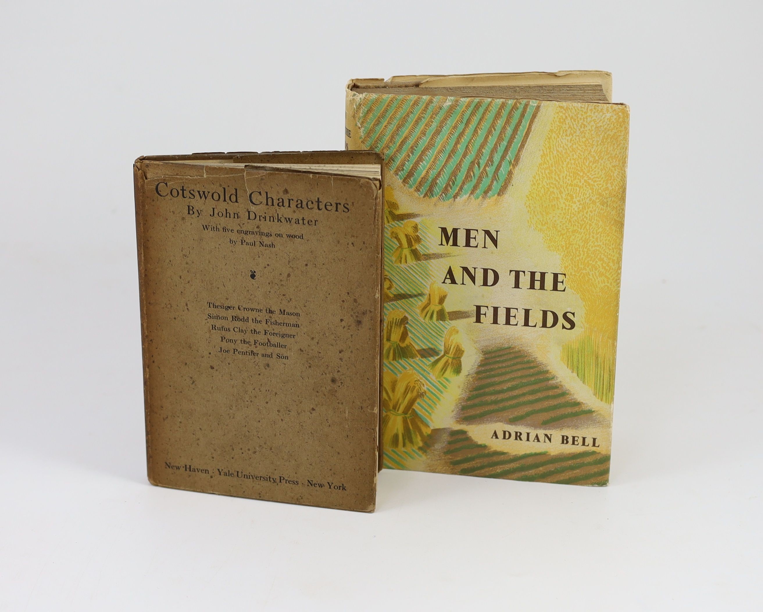 Bell, Adrian - Men and the Fields. 1st edition. Complete with 6 lithographic plates by John Nash, as well as numerous B+W illustrations in the text. Publishers buckram with gilt letters on spine, In original pictorial d/